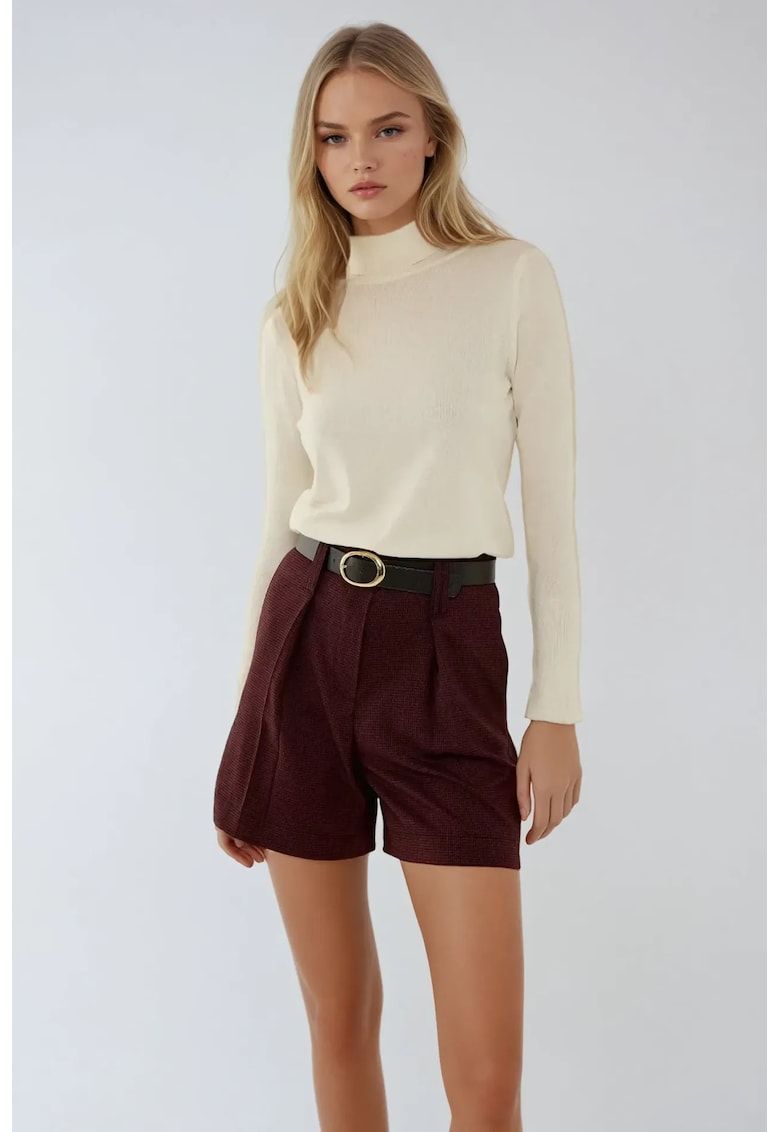 Pantaloni scurti dama - mini - talie inalta - rosu - elastan-poliester