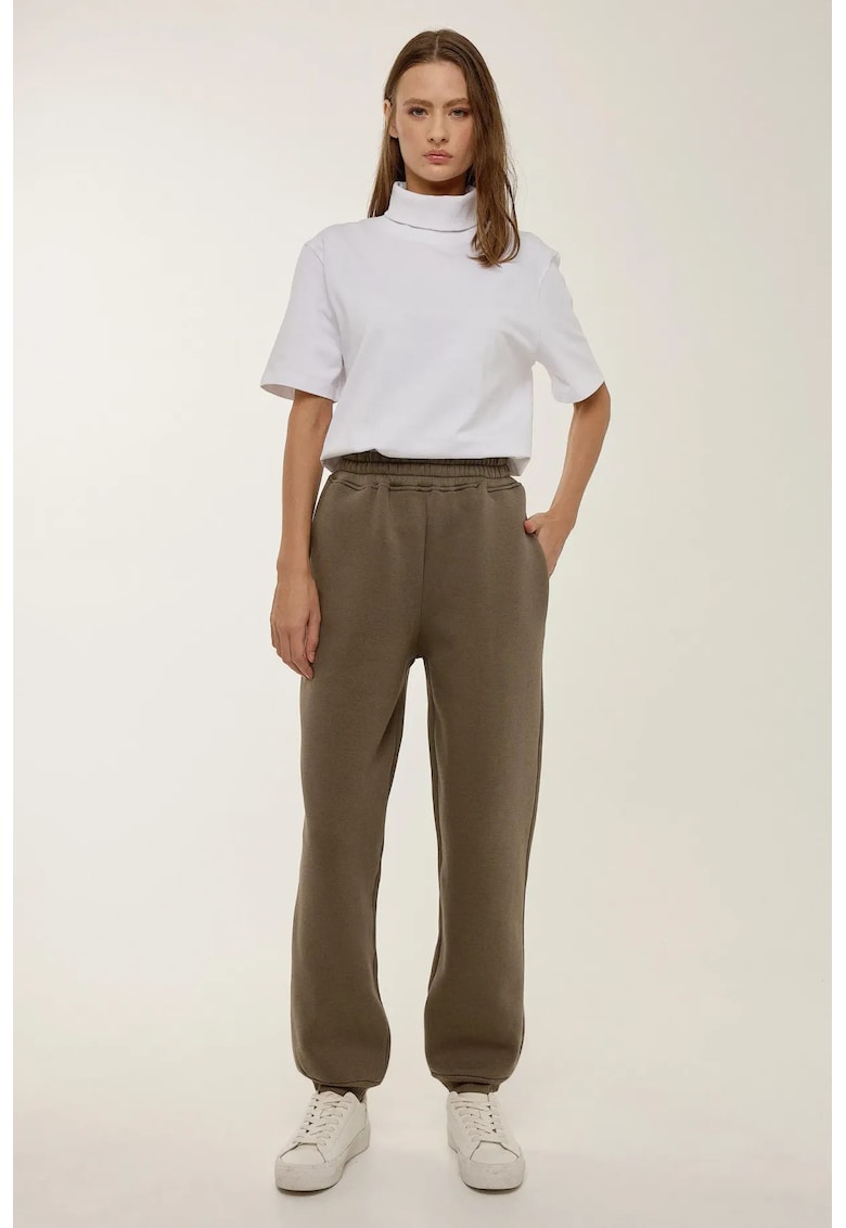 Pantaloni sport - talie elastica - gri - bumbac/poliester