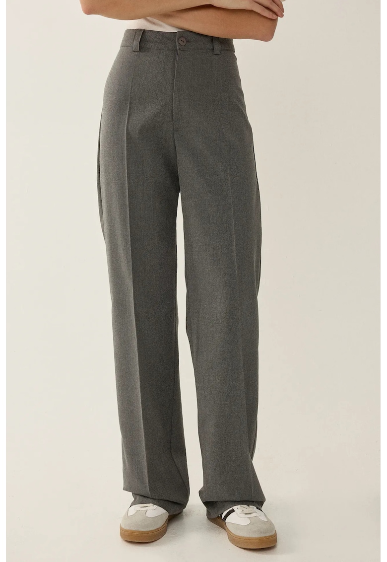 Pantaloni dama - talie inalta - gri - poliester-viscoza - Gri
