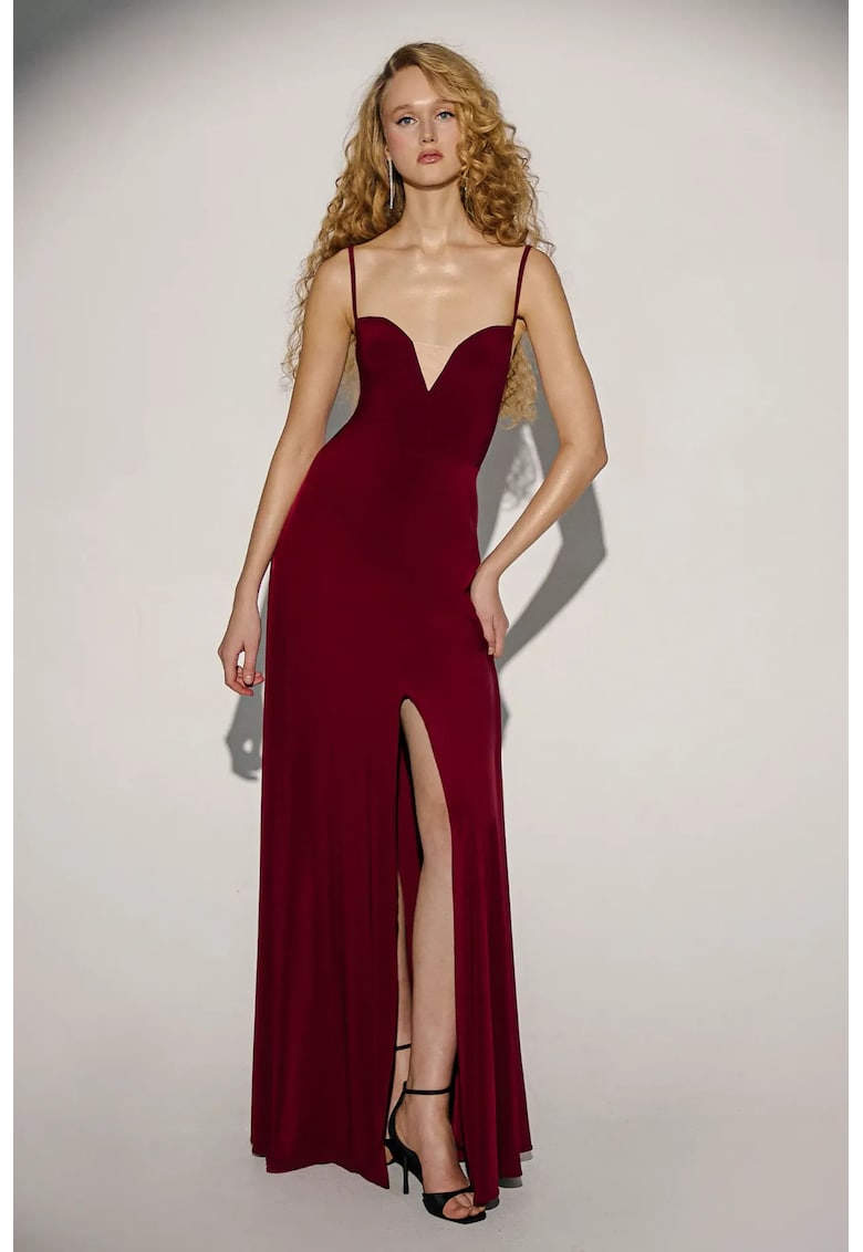 Rochie decolteu in V - crapatura - rosie - jerseu
