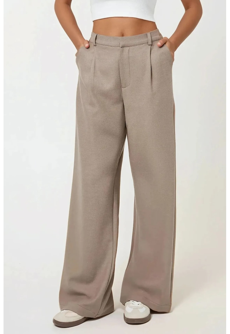 Pantaloni dama - largi plisati - talie inalta - poliester-viscoza