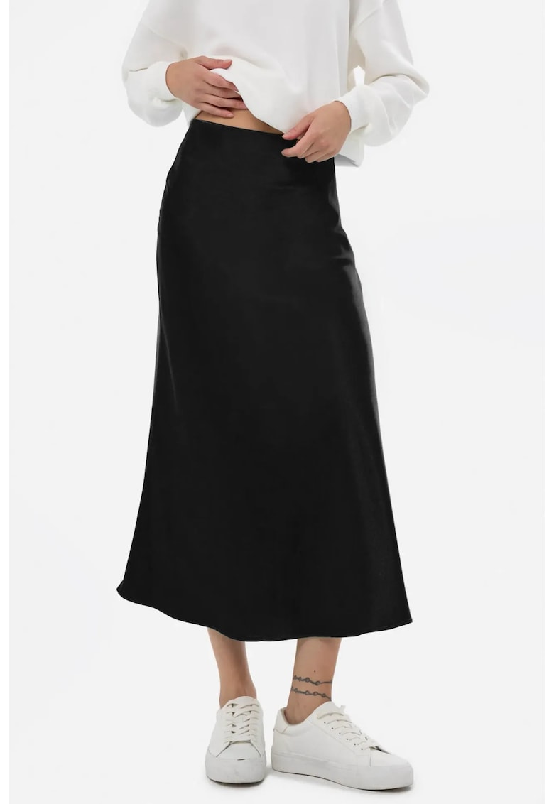 Fusta midi dama - talie inalta - satin - negru