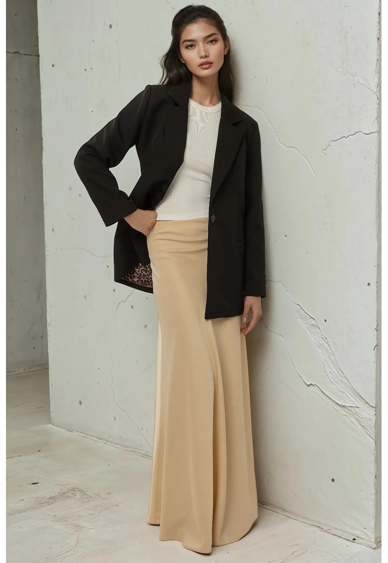 Fusta din satin lunga cu talie medie