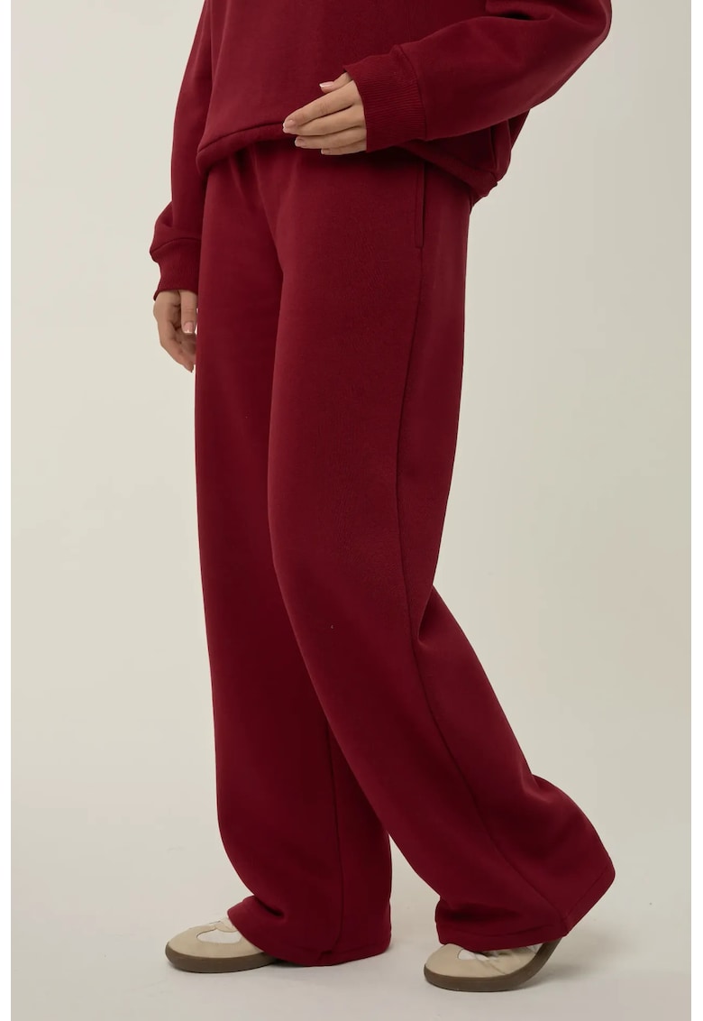 Pantaloni - talie cu snur - croiala larga - rosu - bumbac/poliester