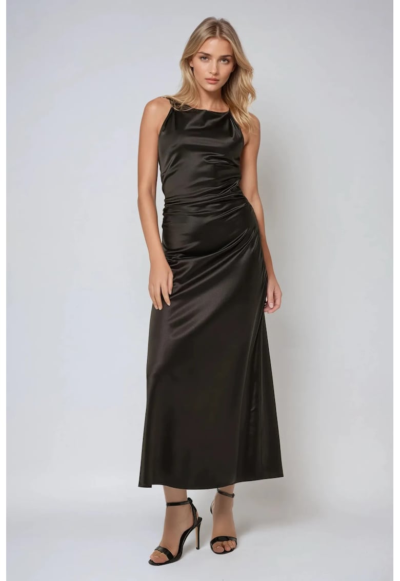 Rochie maxi - satin - negru - croiala standard - model drept