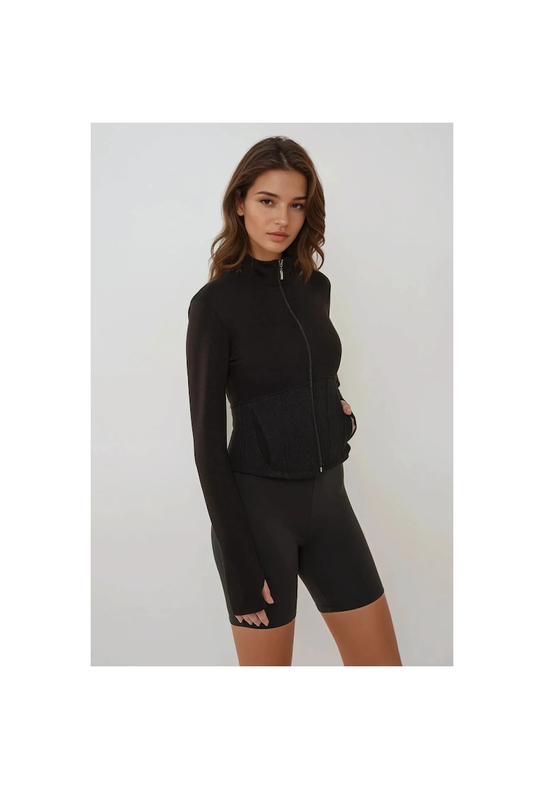 Top sport maneca lunga - mulat - negru - poliester si elastan