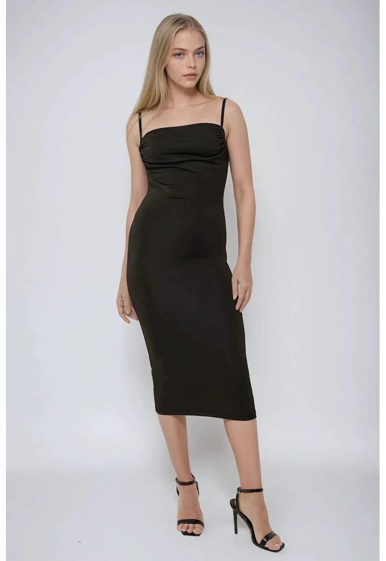 Rochie midi mulata -  guler inalt - negru - jerseu