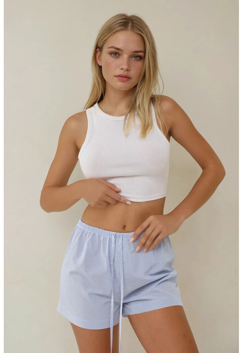 Pantaloni scurti dama cu dungi - croiala lejera - albastru - poliuretan-poliester