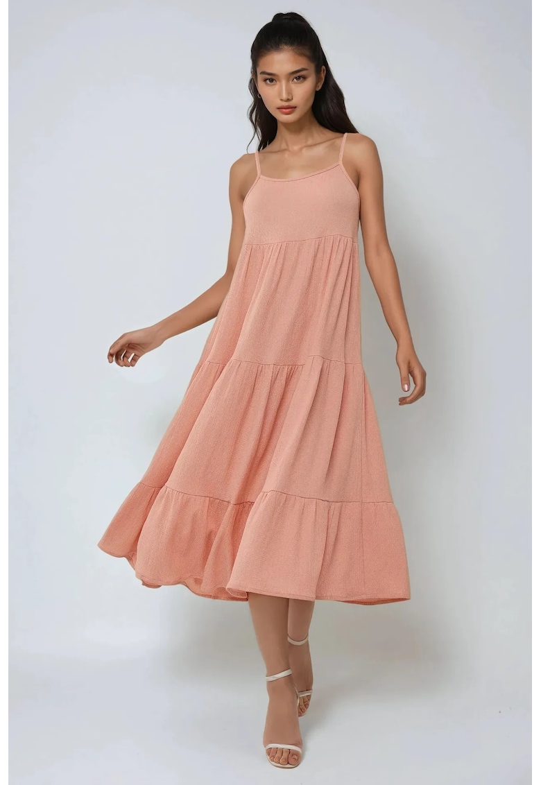 Rochie midi - texturata - roz - jerseu