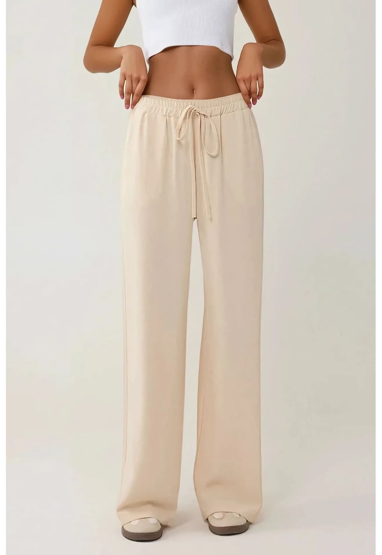 Pantaloni dama - talie inalta - croiala larga - natur - poliester