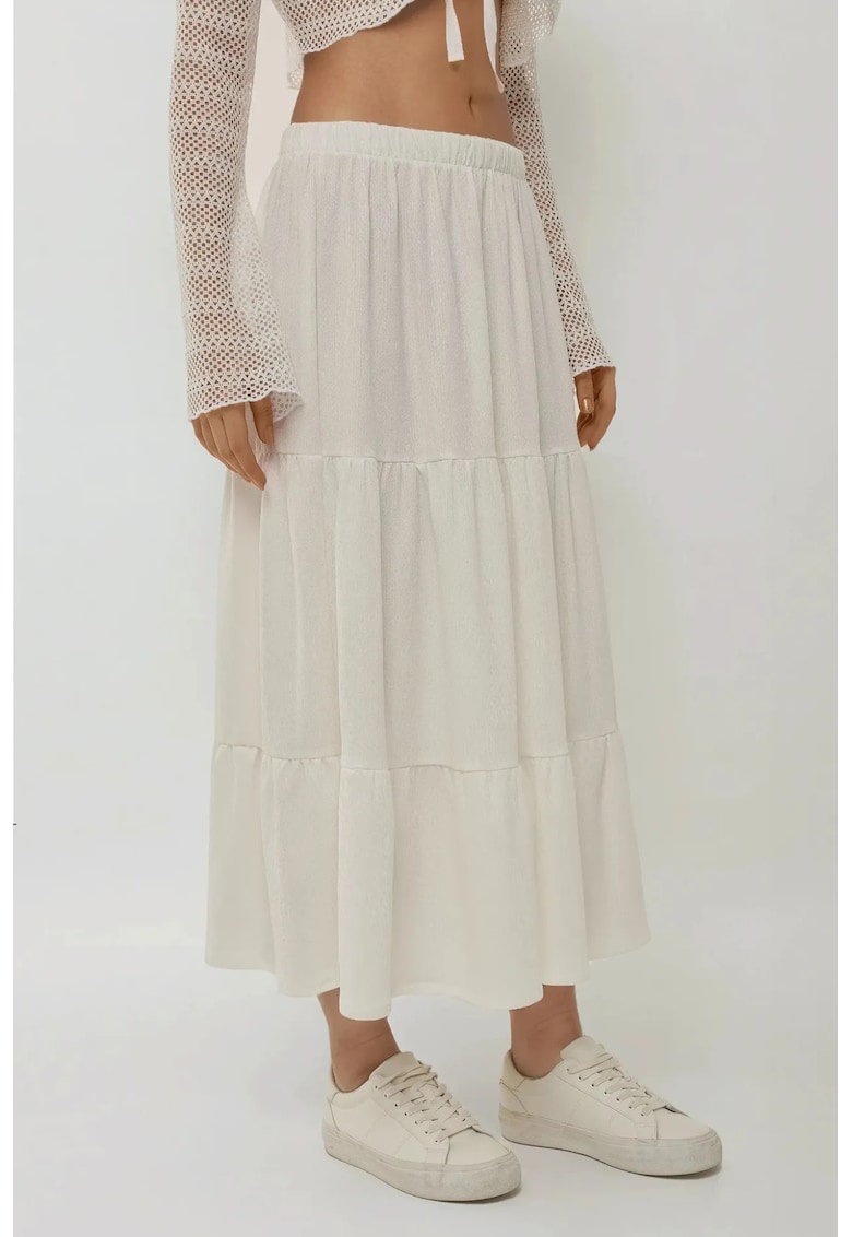 Fusta maxi dama poliester/elastan - talie inalta - alb