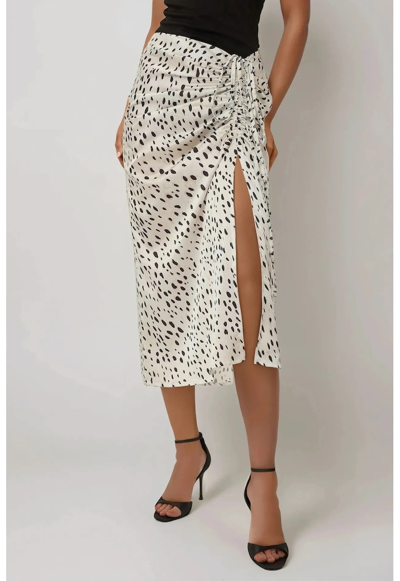 Fusta midi dama - cu imprimeu - satin - bej/negru