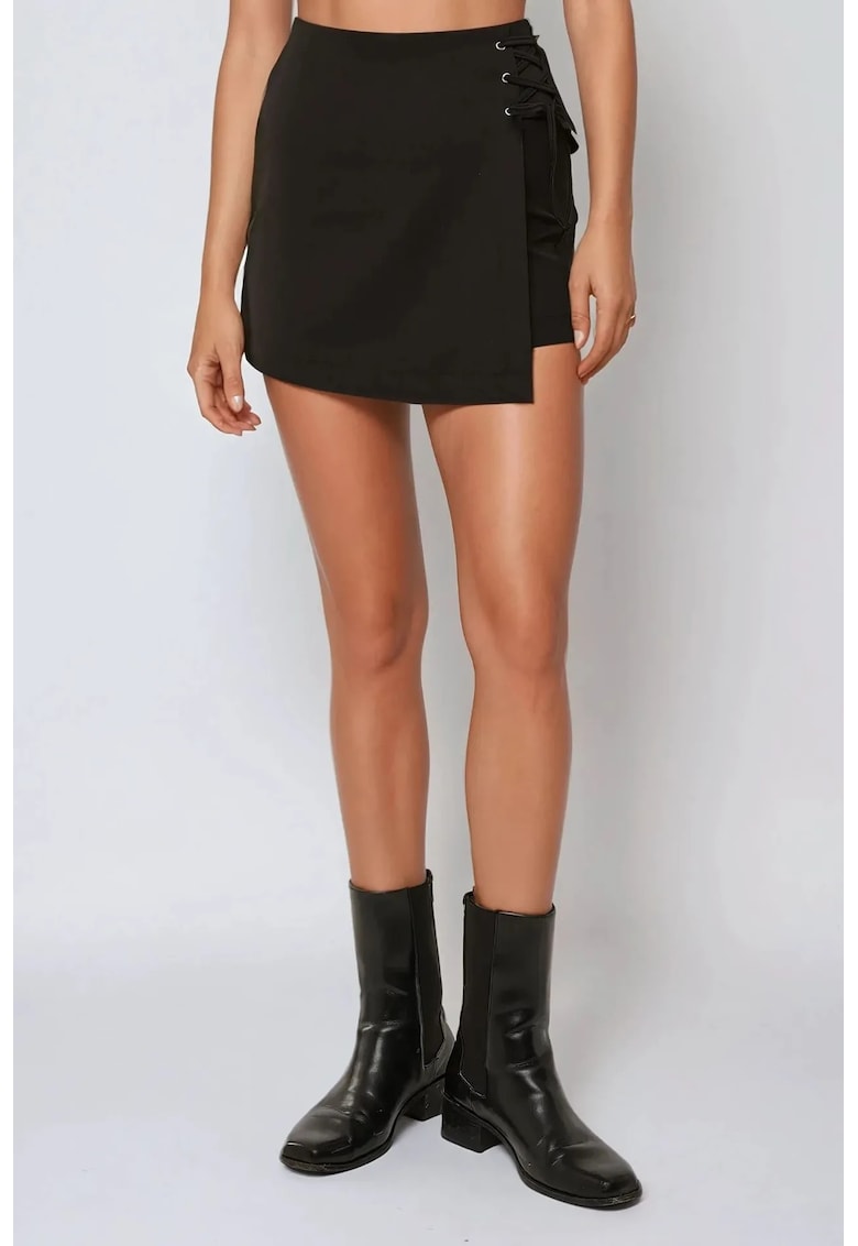 Fusta mini dama - talie inalta - bumbac/poliester/elastan - negru