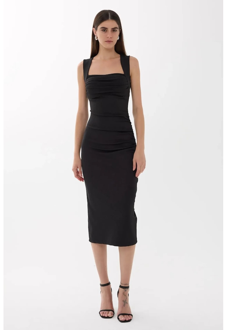 Rochie midi - mulata - decolteu patrat - neagra - jerseu
