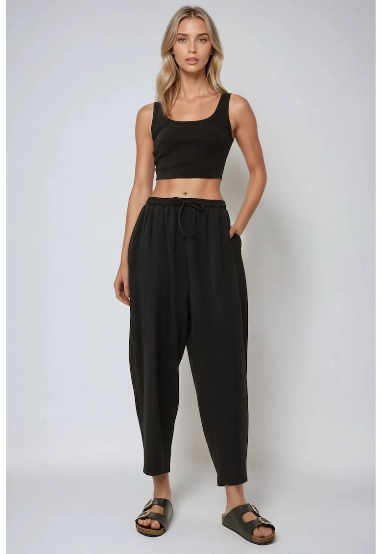 Pantaloni dama - Comfort Fit - talie elastica - poliester - Negru
