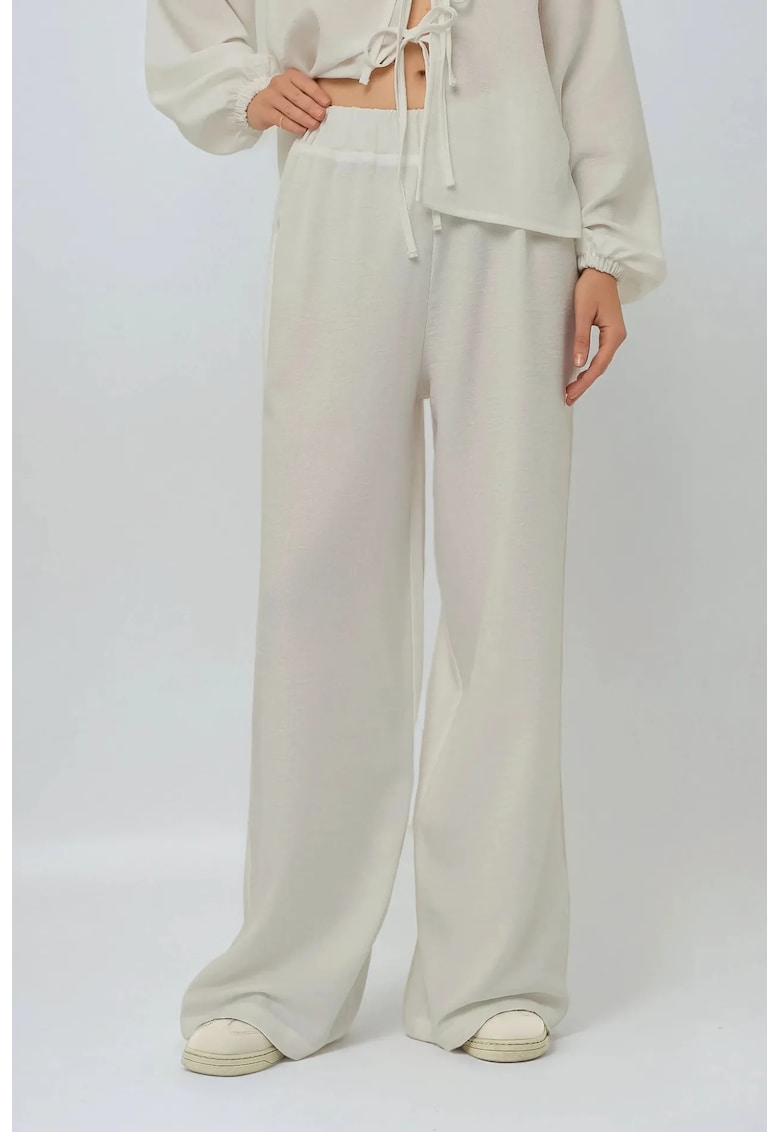 Pantaloni dama - relaxati - talie normala - alb - poliester