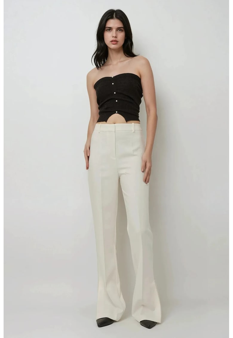 Pantaloni dama - evazati premium - talie inalta - alb - textil