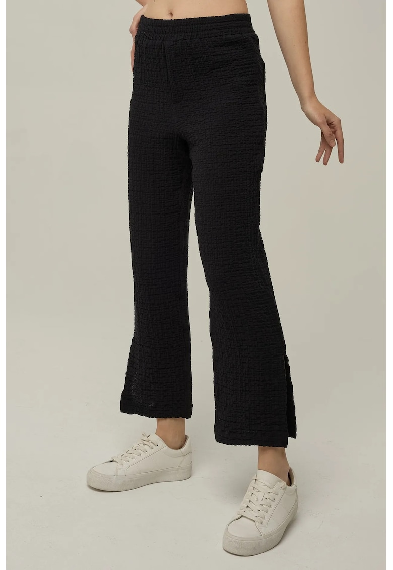 Pantaloni dama - texturati - talie inalta - negru - bumbac-elastan