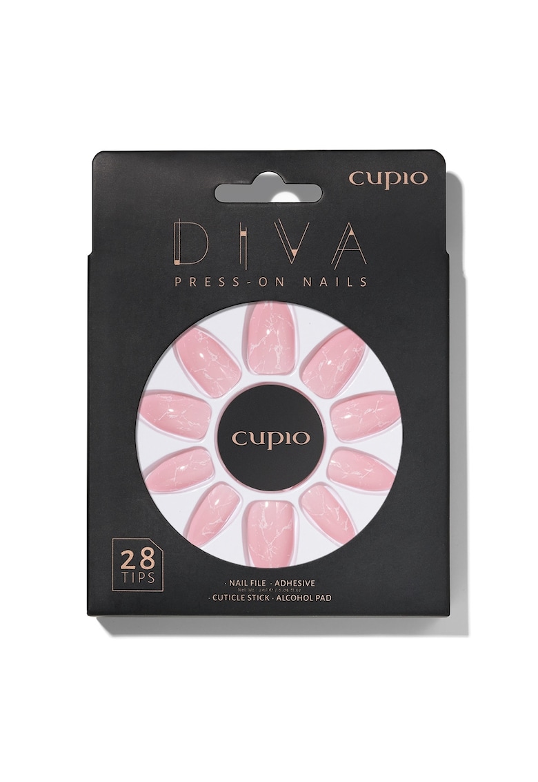 Set unghii false Diva - Alb - 28 tipsuri - pila - adeziv - betisor pentru cuticule