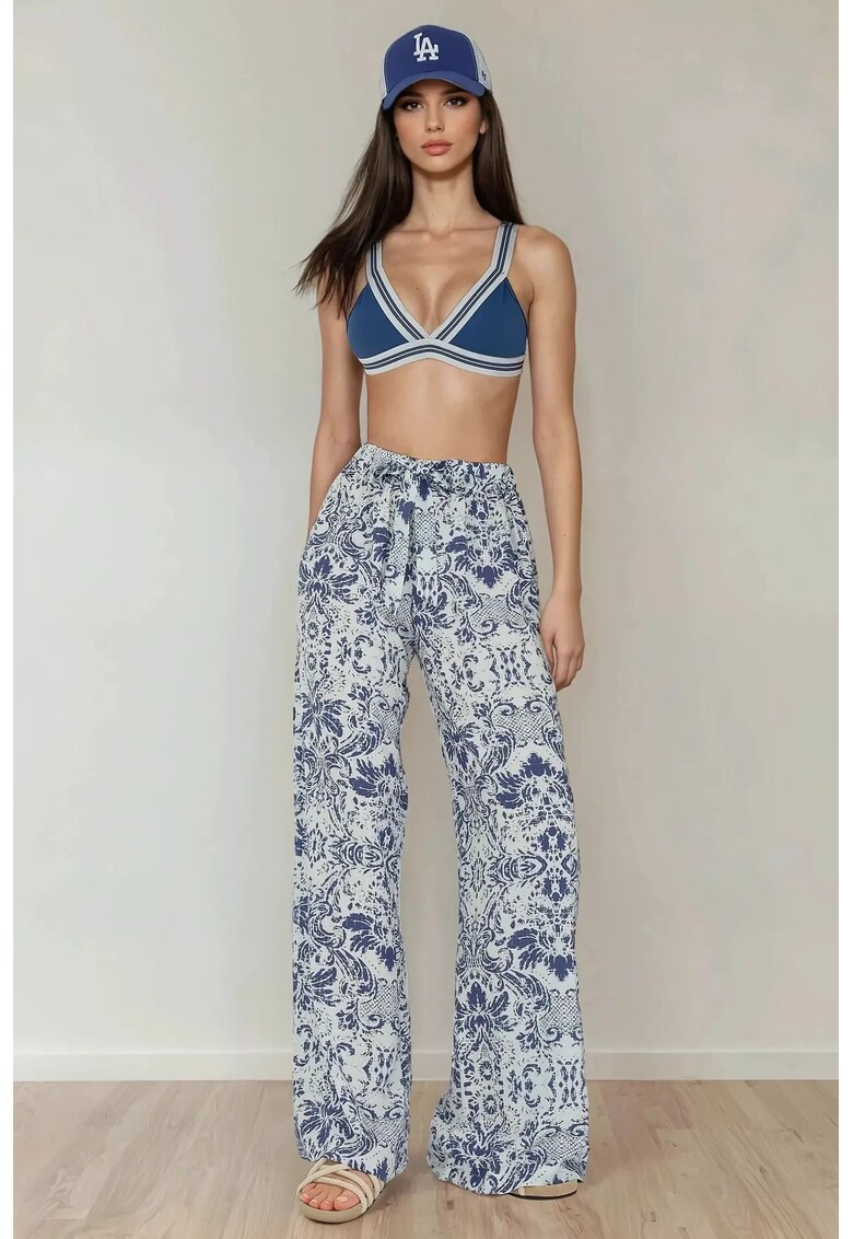 Pantaloni dama - cu imprimeu - talie elastica - multicolori - bumbac