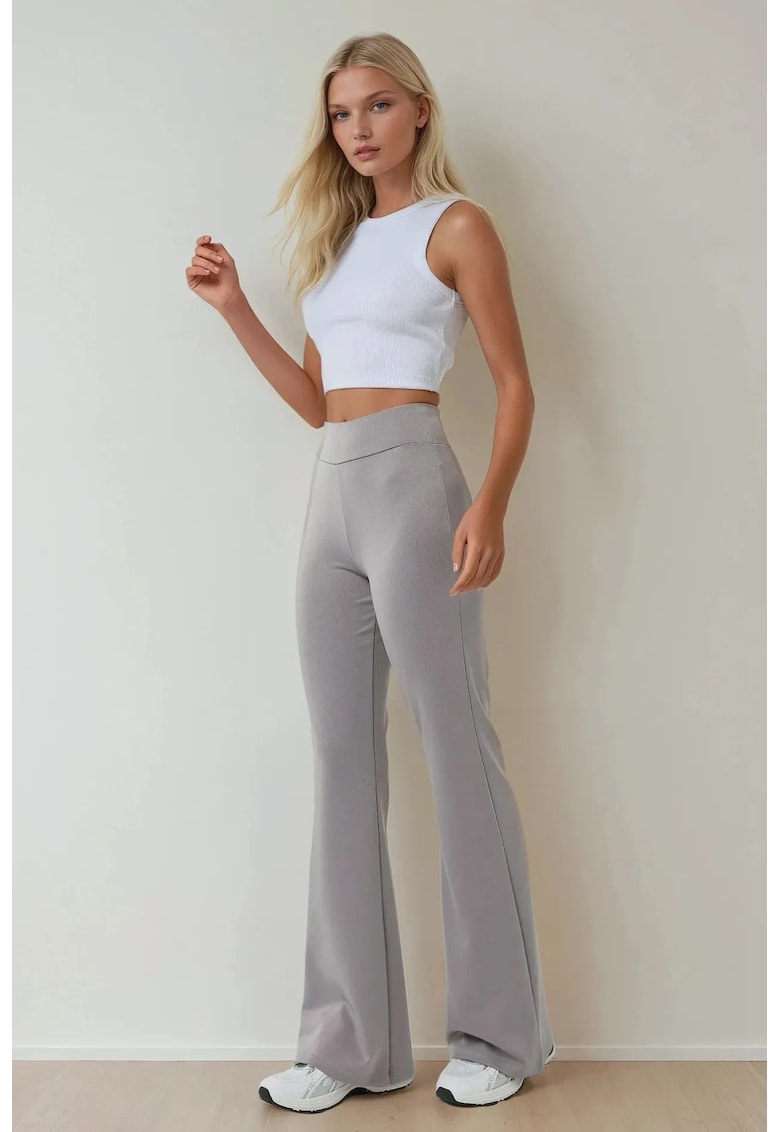 Colanti evazati cu talie inalta - gri - bumbac