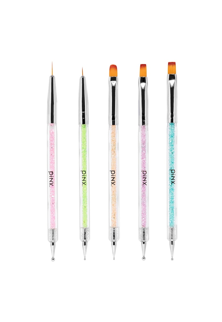 Set 5 pensule manichiura dubla intrebuintare - maner cu strasuri - multicolor