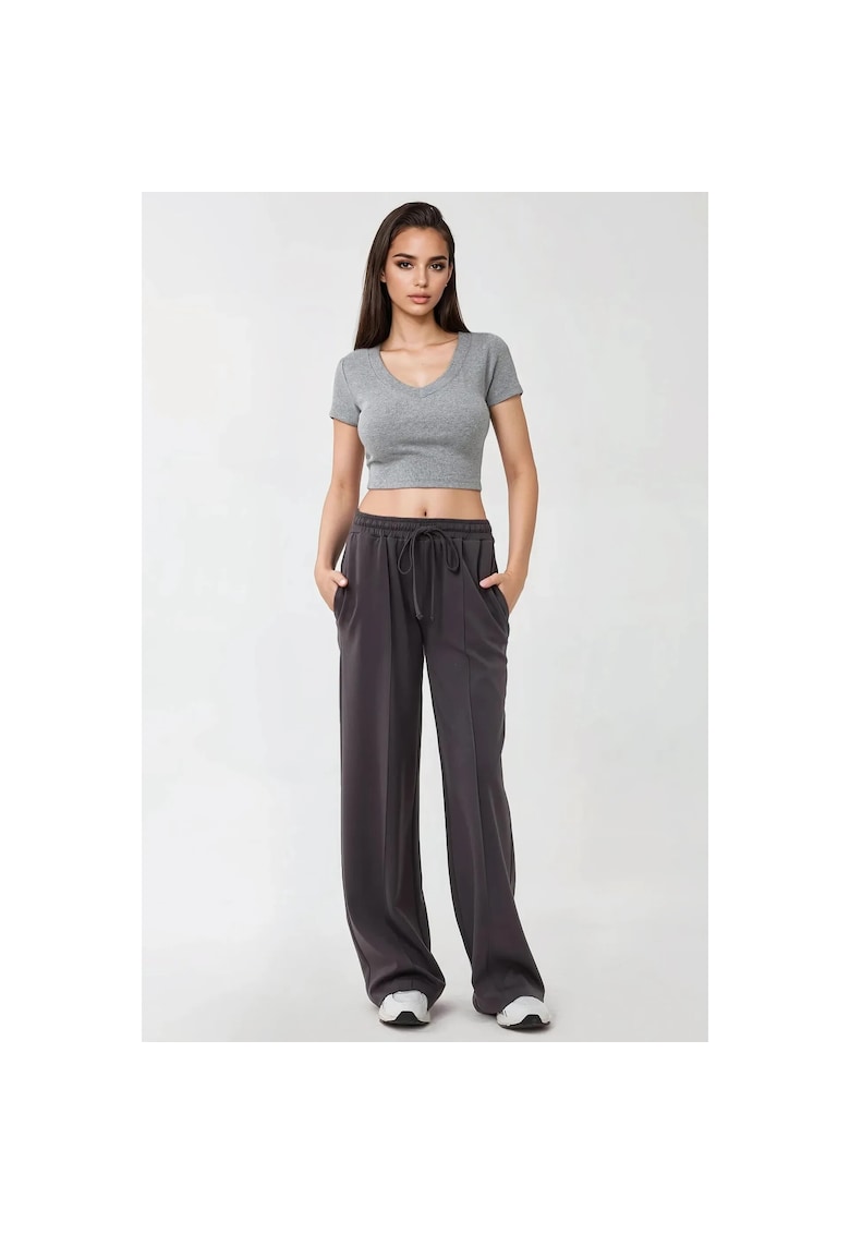 Pantaloni sport dama - Relaxed Fit - croiala larga - gri - bumbac