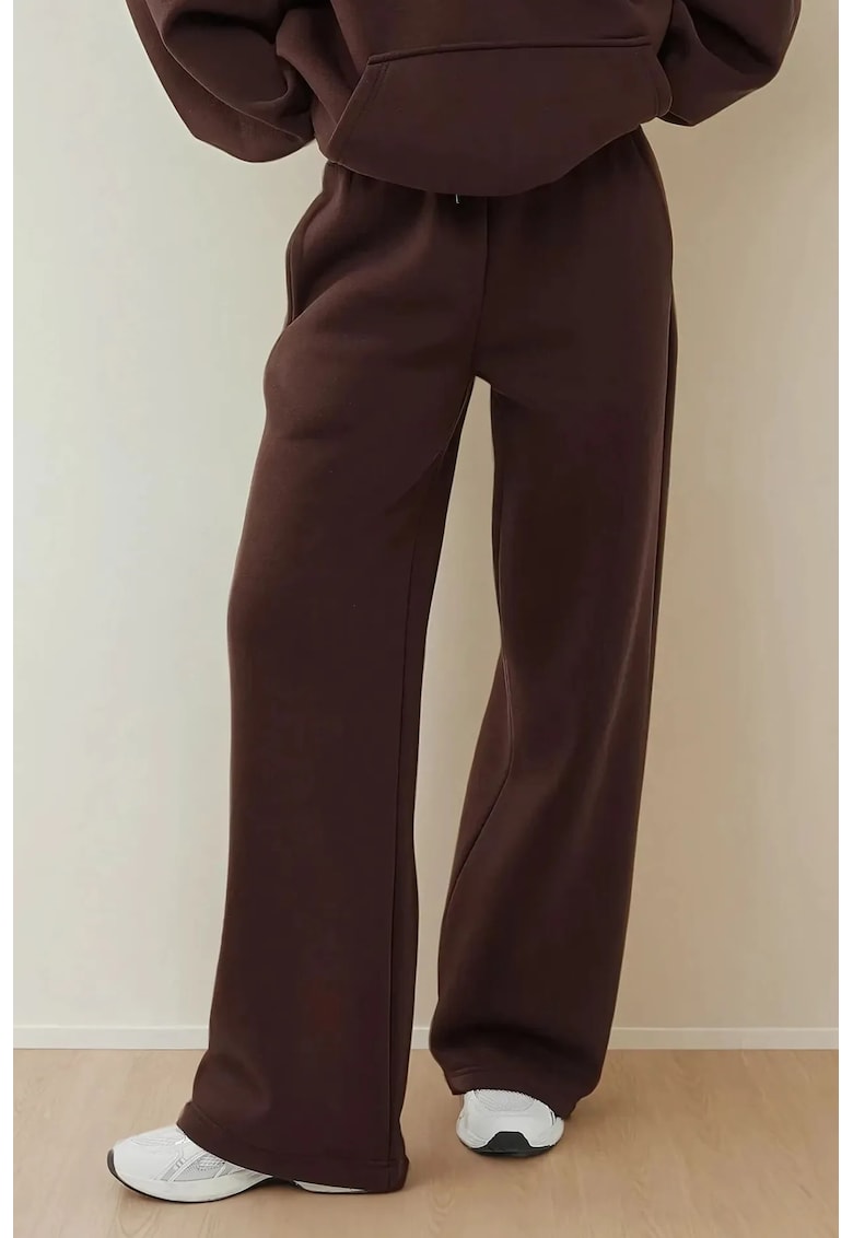 Pantaloni dama - talie elastica - maro - bumbac