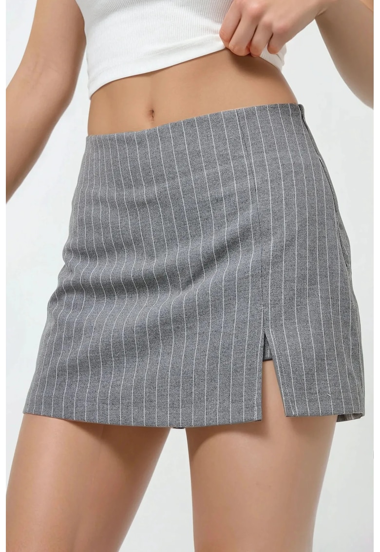 Fusta mini cu dungi - bumbac - gri