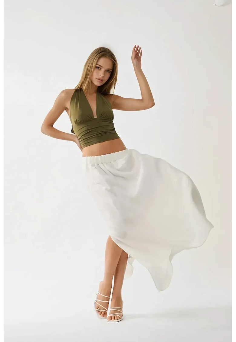 Fusta maxi dama - talie inalta - in - alb