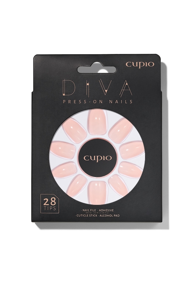 Set unghii false Diva - piersica - 28 tipsuri - pila - adeziv - betisor pentru cuticule - pad cu alcool