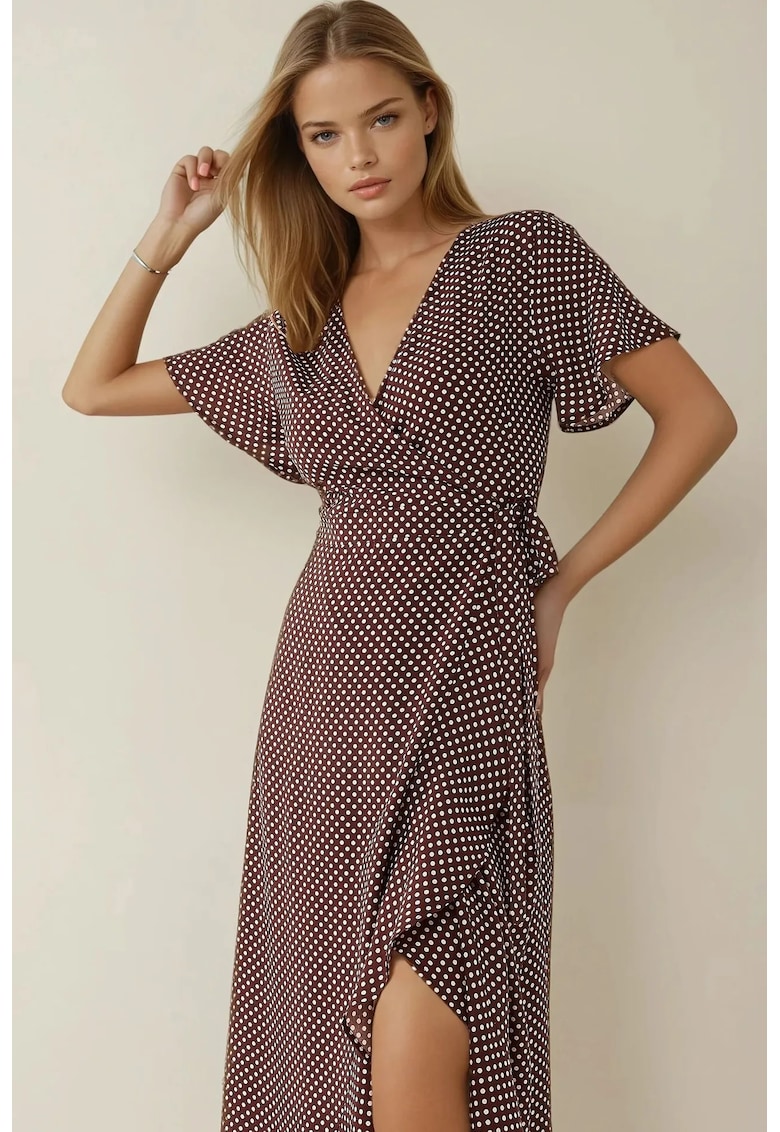 Rochie maxi - decolteu in V - maro - jerseu