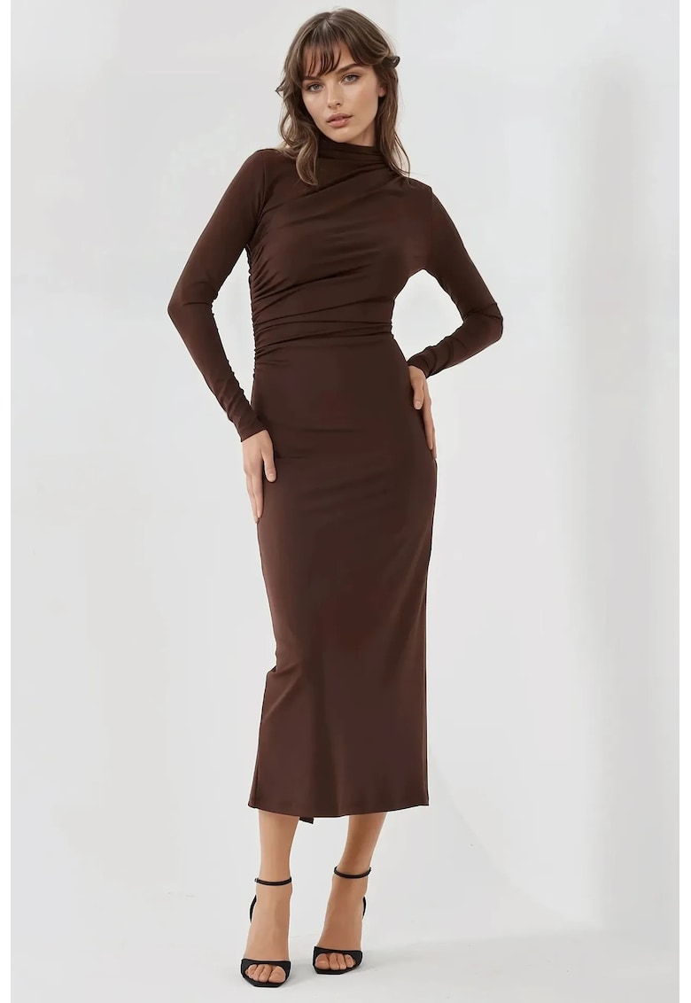 Rochie midi -  mulata - culoare maro - jerseu