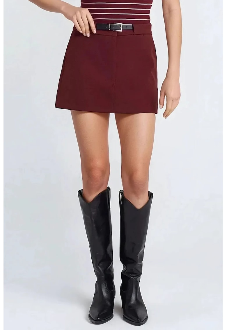 Fusta mini dreapta dama - talie normala - textil - rosu