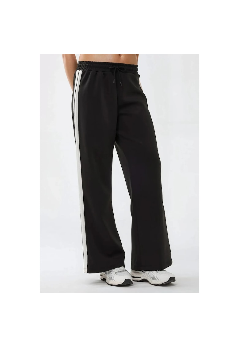 Pantaloni sport dama -  cu dungi - croi larg - negru - textil