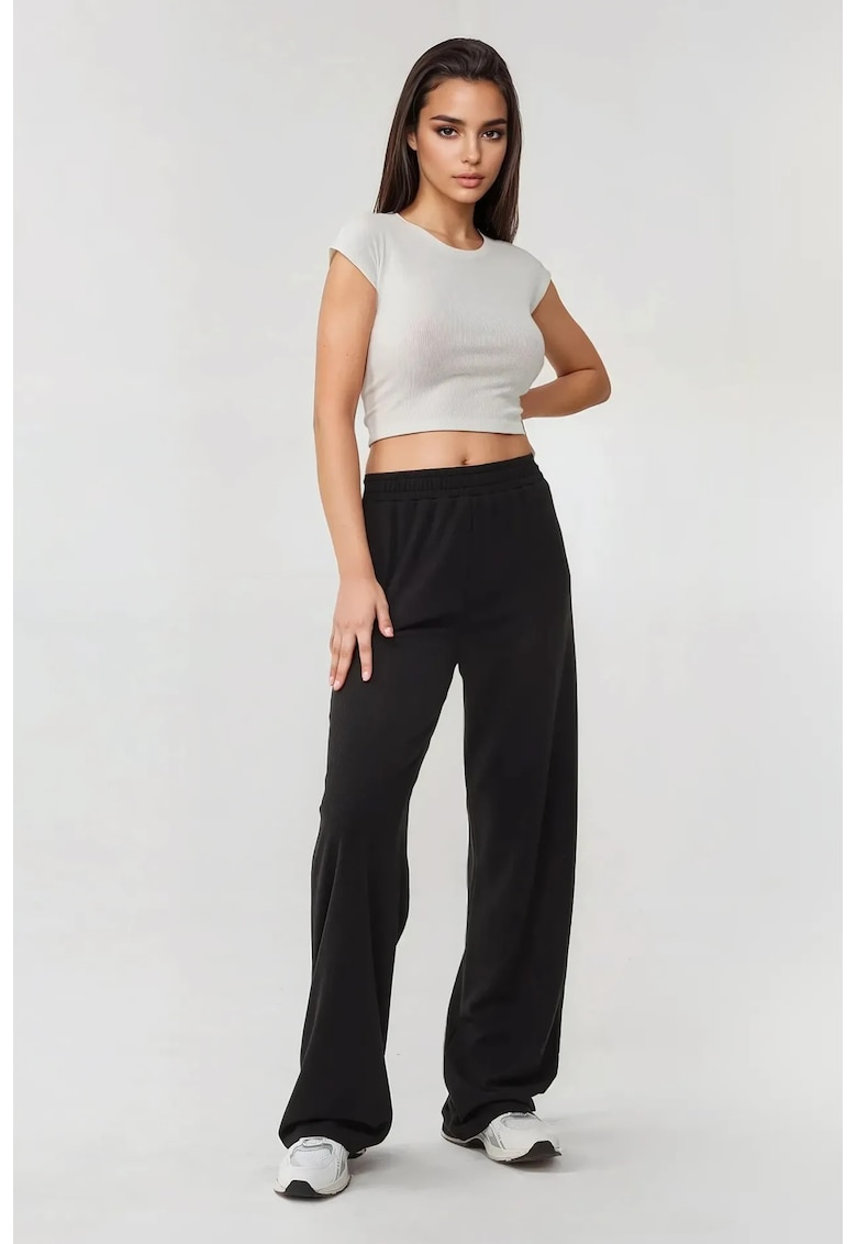 Pantaloni dama - tricotati - talie elastica - negru - textil