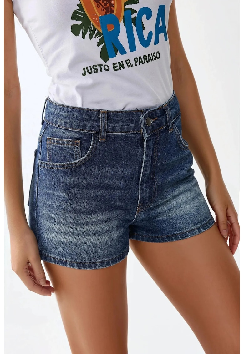 Pantaloni scurti denim - talie inalta - denim