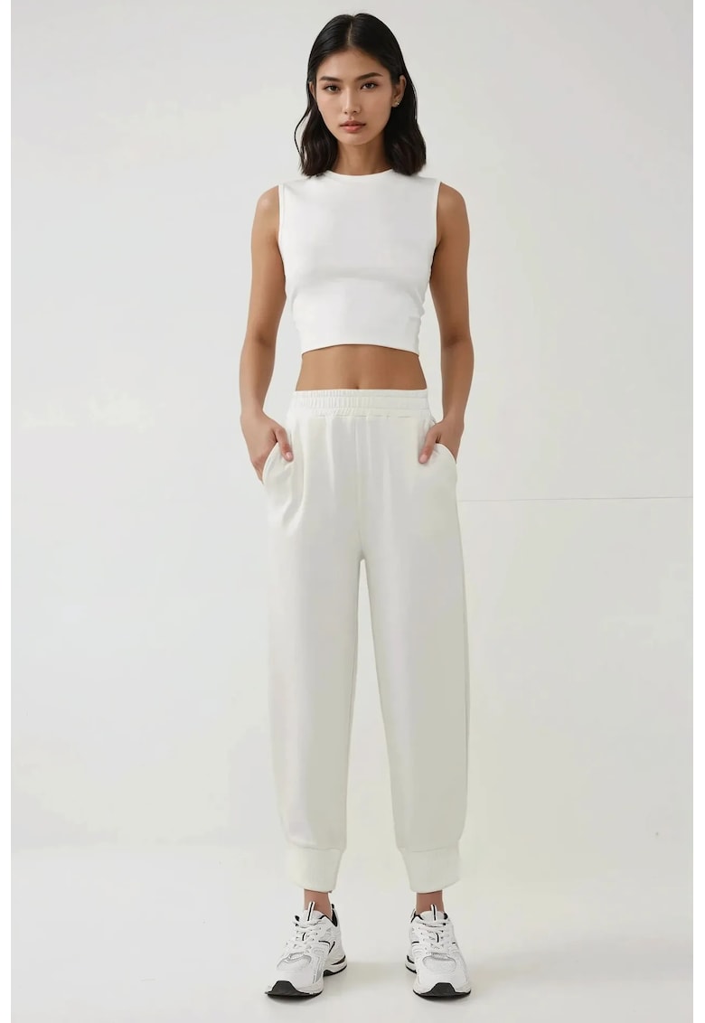 HiCCUP Pantaloni sport dama talie elastica - design modern - culoare natur - material textil