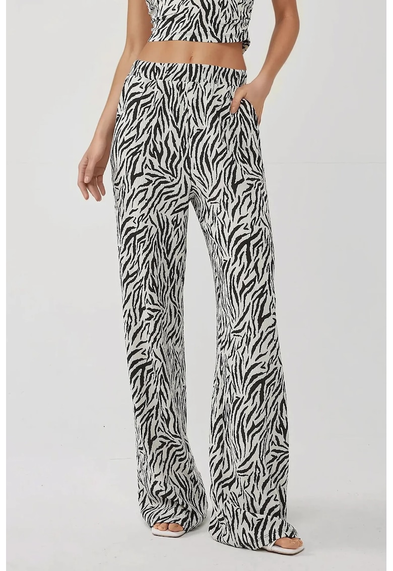 Pantaloni dama - cu imprimeu zebra - elastici - multicolori - textil