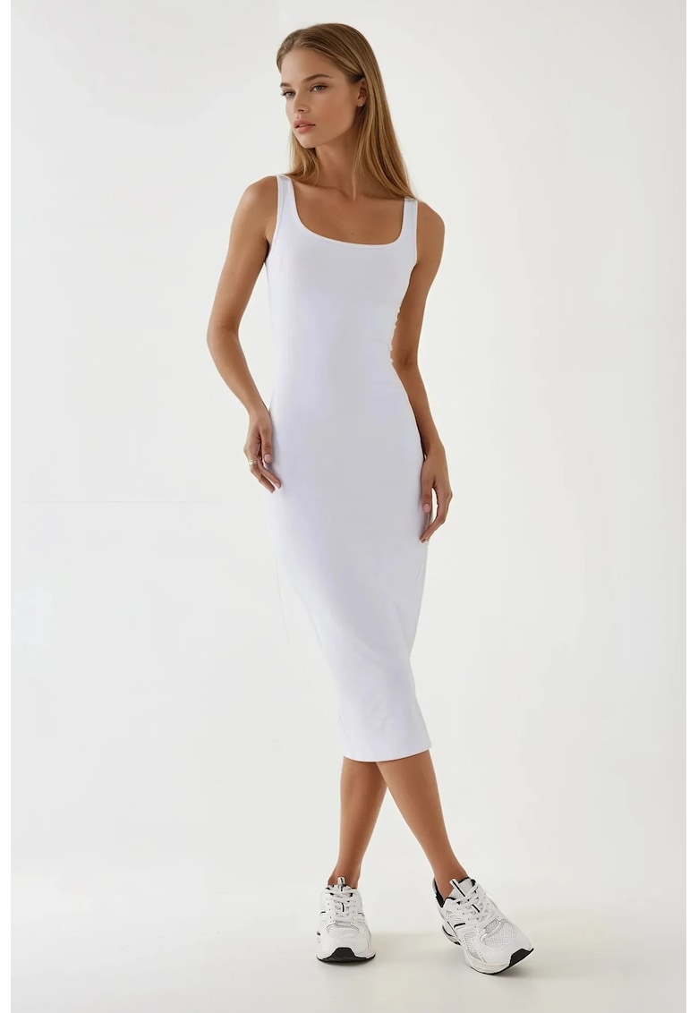 Rochie midi - texturata - mulata - Alb - jerseu