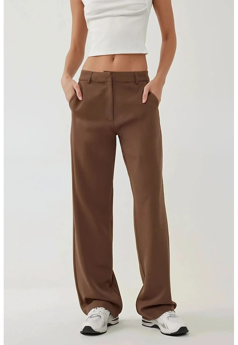 Pantaloni dama - drepti - tesuti - maro - textil