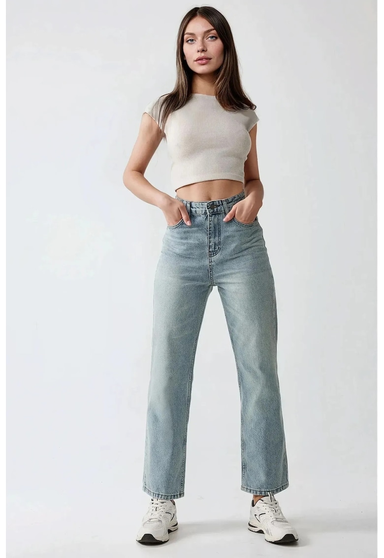 Blugi dama - picior drept - talie normala - denim - albastru deschis