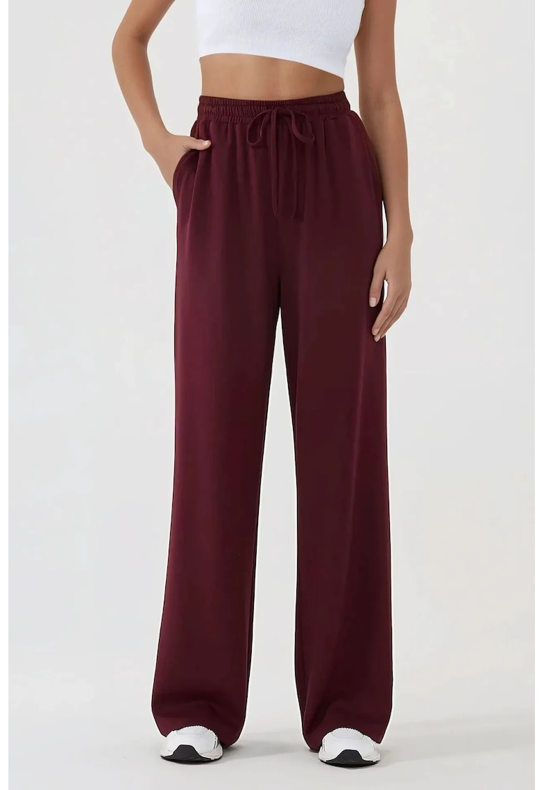 Pantaloni sport dama - croiala larga - talie elastica - rosu - textil