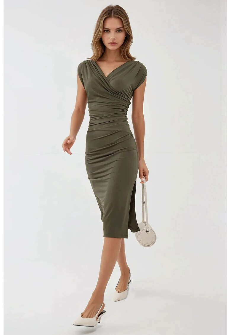 Rochie midi mulata - decolteu in V - material elastic