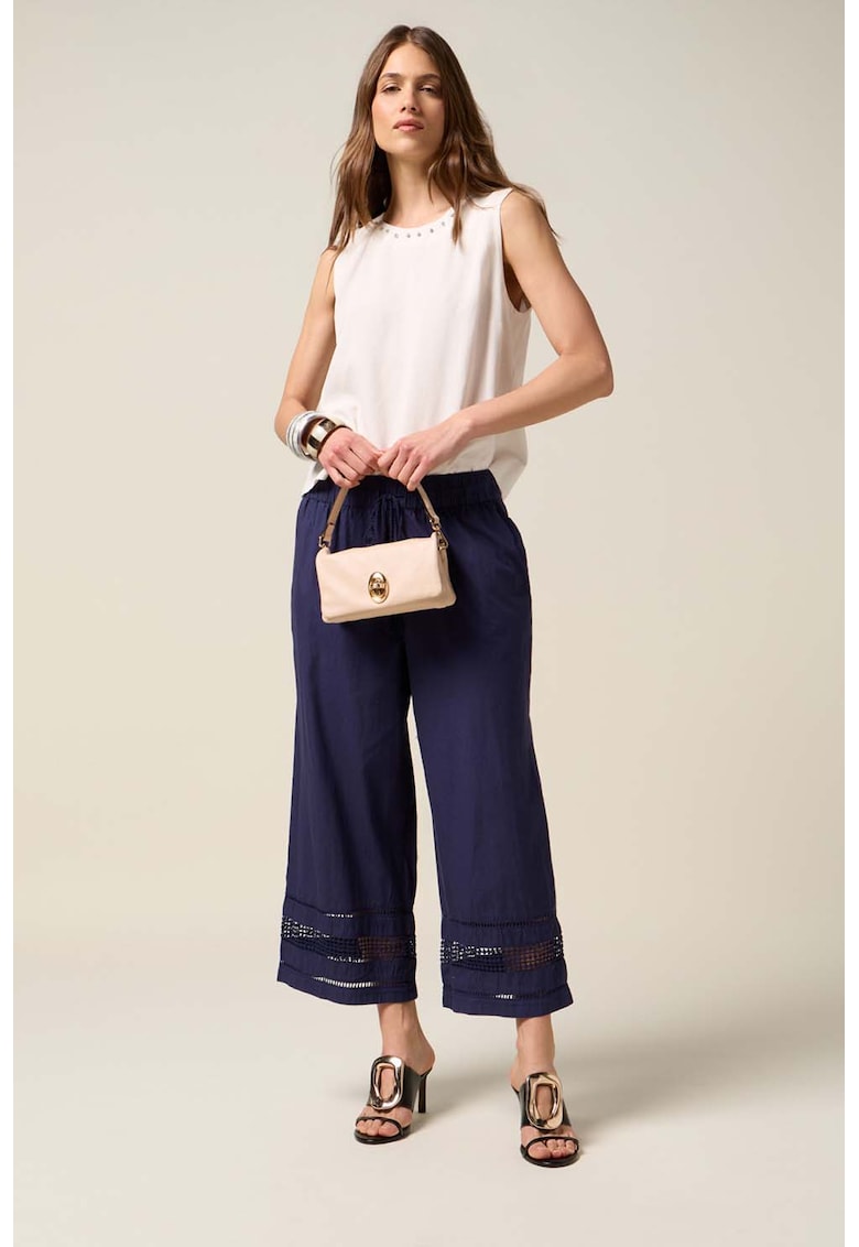 Pantaloni cu croiala ampla si snur - Bleumarin