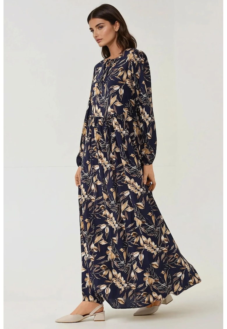 Rochie maxi - imprimeu floral - albastra - viscoza