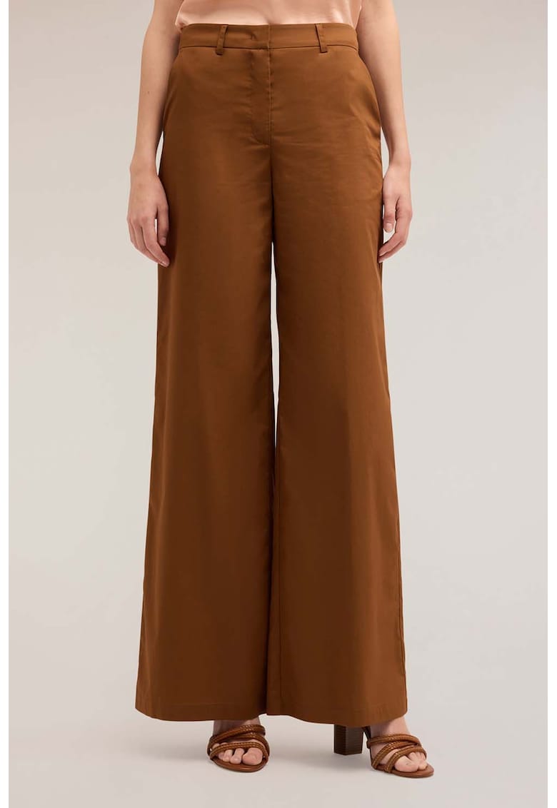 Pantaloni cu croiala ampla si talie inalta - Caramel