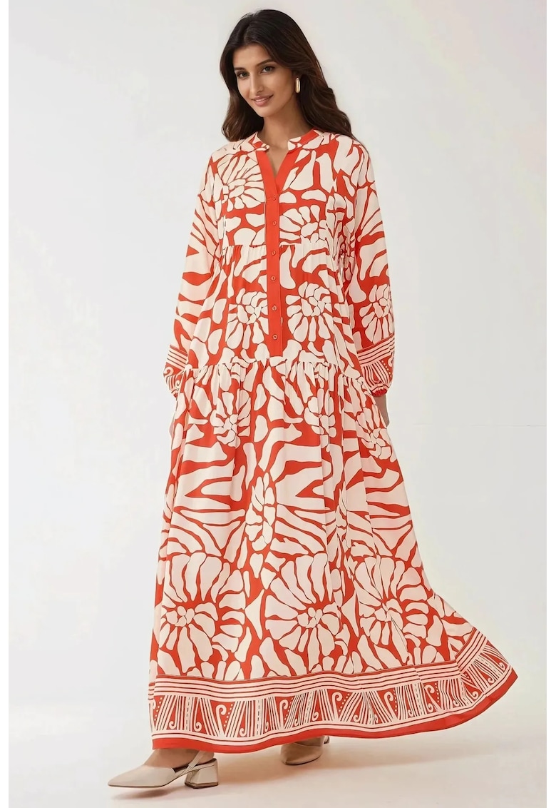 Rochie maxi - imprimeu - portocalie - viscoza