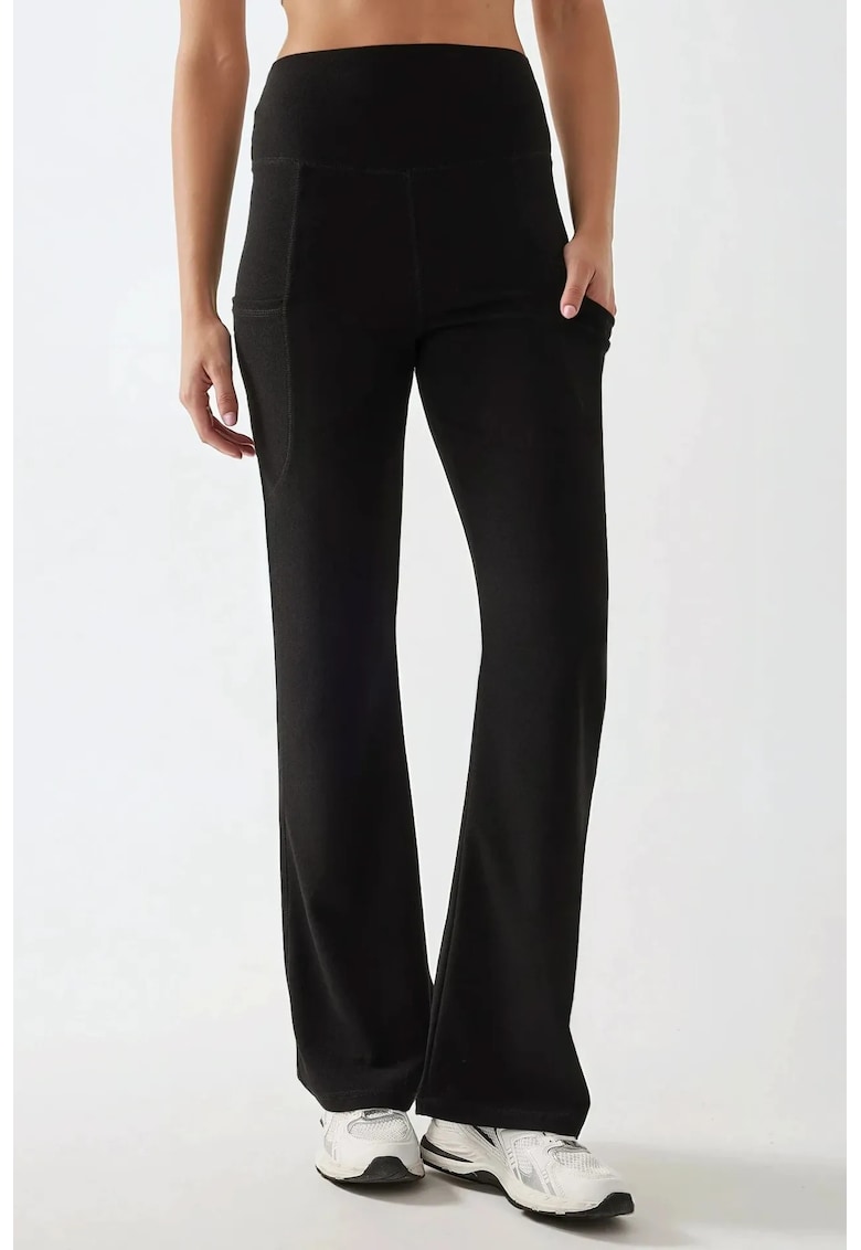 Pantaloni dama - textil - talie inalta - croiala larga - negru