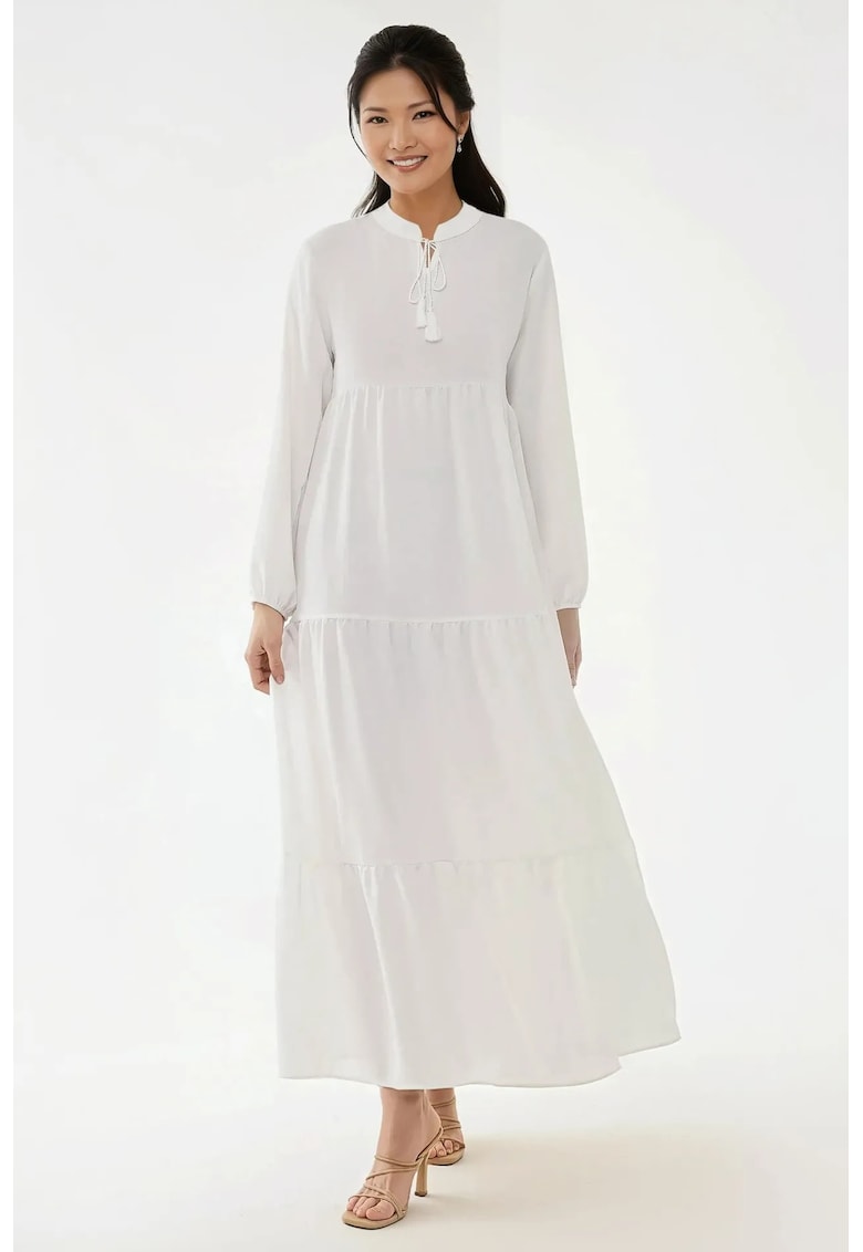 Rochie maxi - texturata - alb - textil